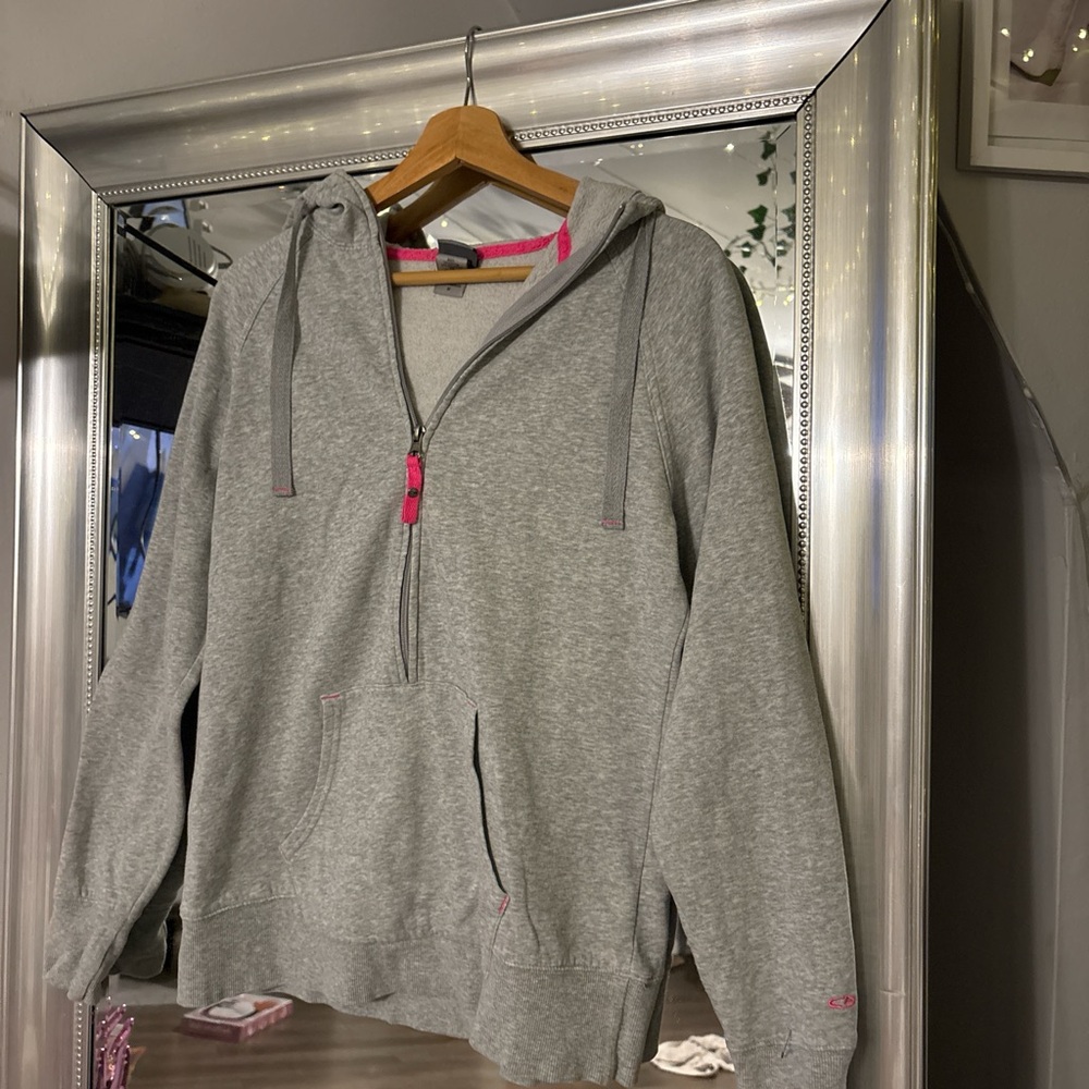 Champion Gray Hoodie with Pink Accents